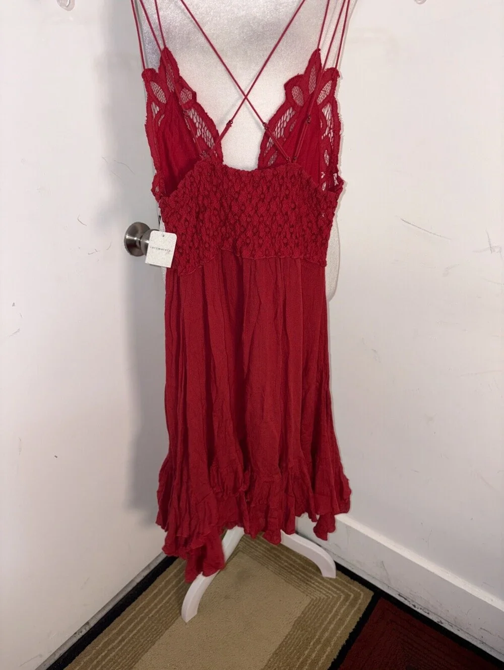 Free People Adella Red Lace Dress Boho Size S Beach Peasant New With Tags
